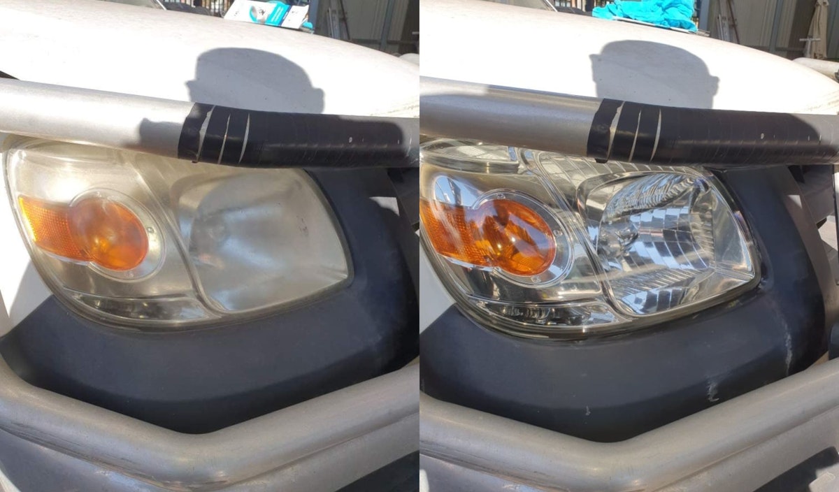 Before and after headlight restoration